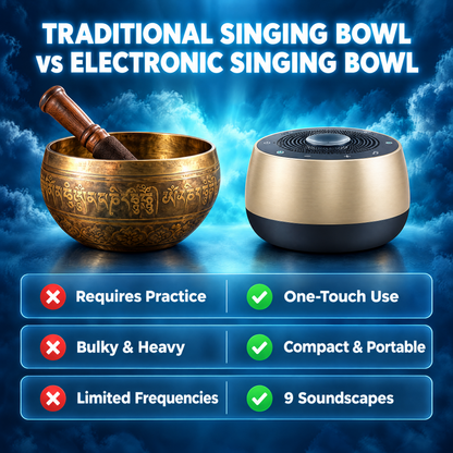 Kelunix Frequency Singing Bowl compared with a traditional singing bowl